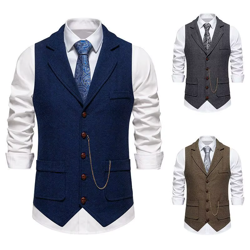 Gilet rétro britannique à revers café pour hommes