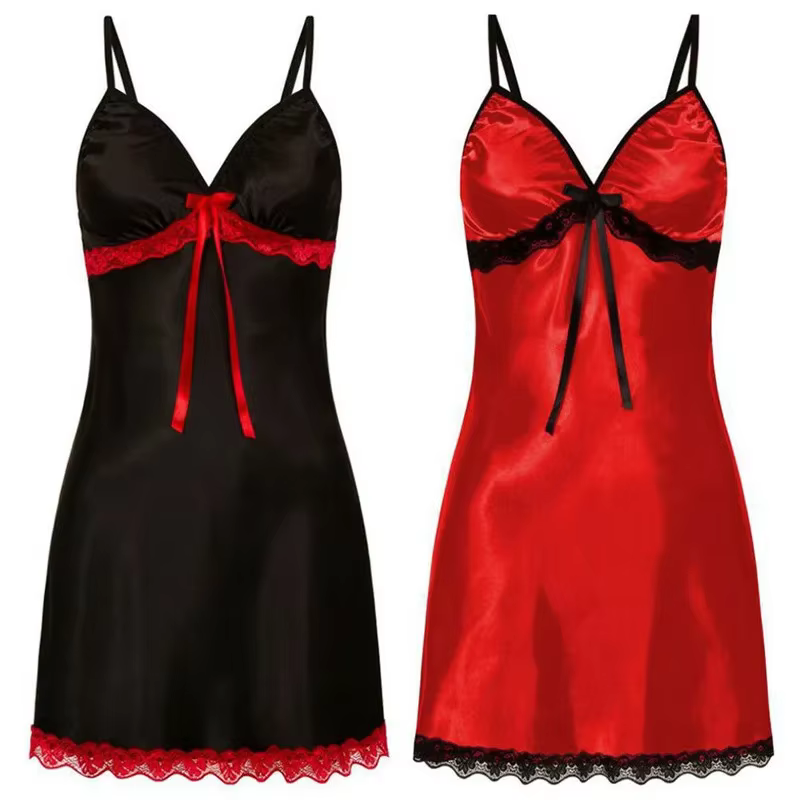 Femmes vêtements de nuit sexy sans manches nuisettes col en v chemise
