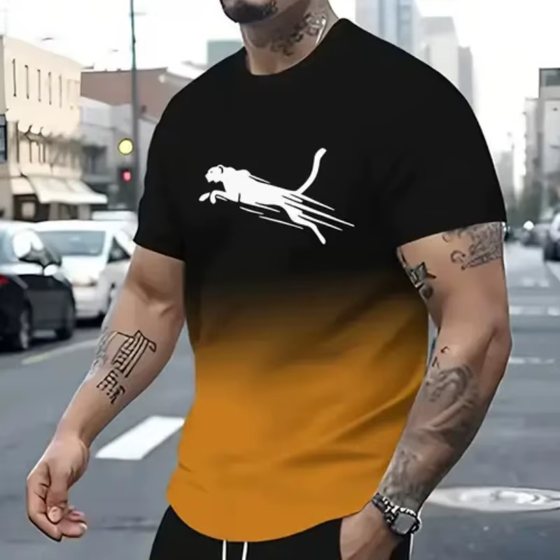 Animal léopard impression 3d sport séchage rapide respirant hommes t-shirt rue décontracté mode ample Fitness course à manches courtes été