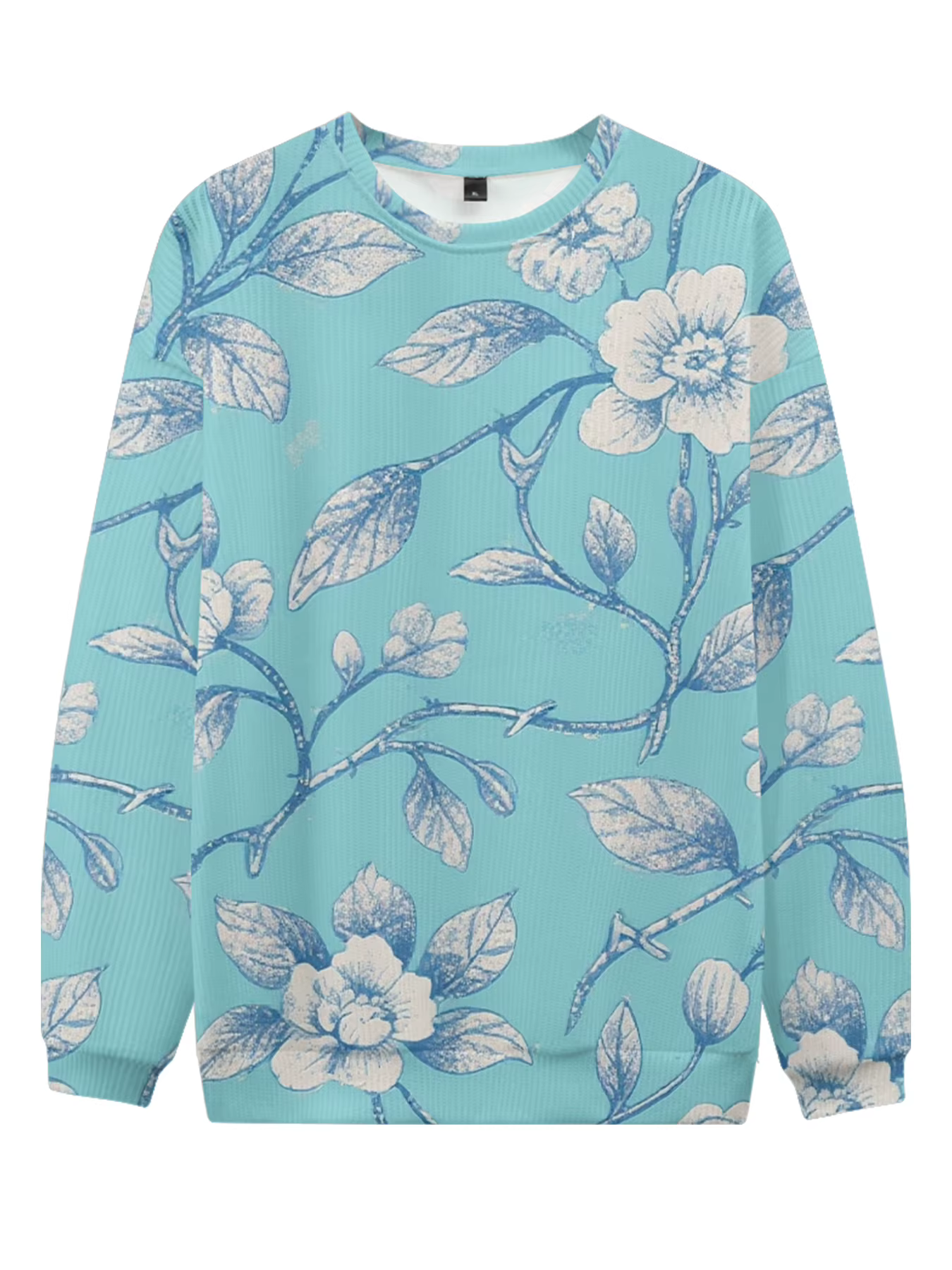 Sweat-shirt à col rond bleu doux avec imprimé Floral élégant
