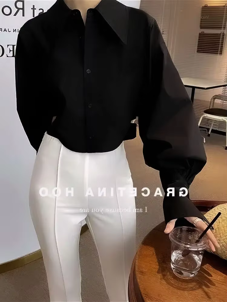 Chemise noire à manches longues pour femmes