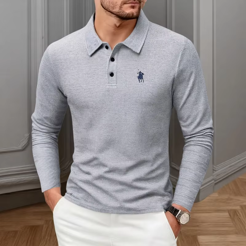 Polo haut de gamme brodé à manches longues pour homme