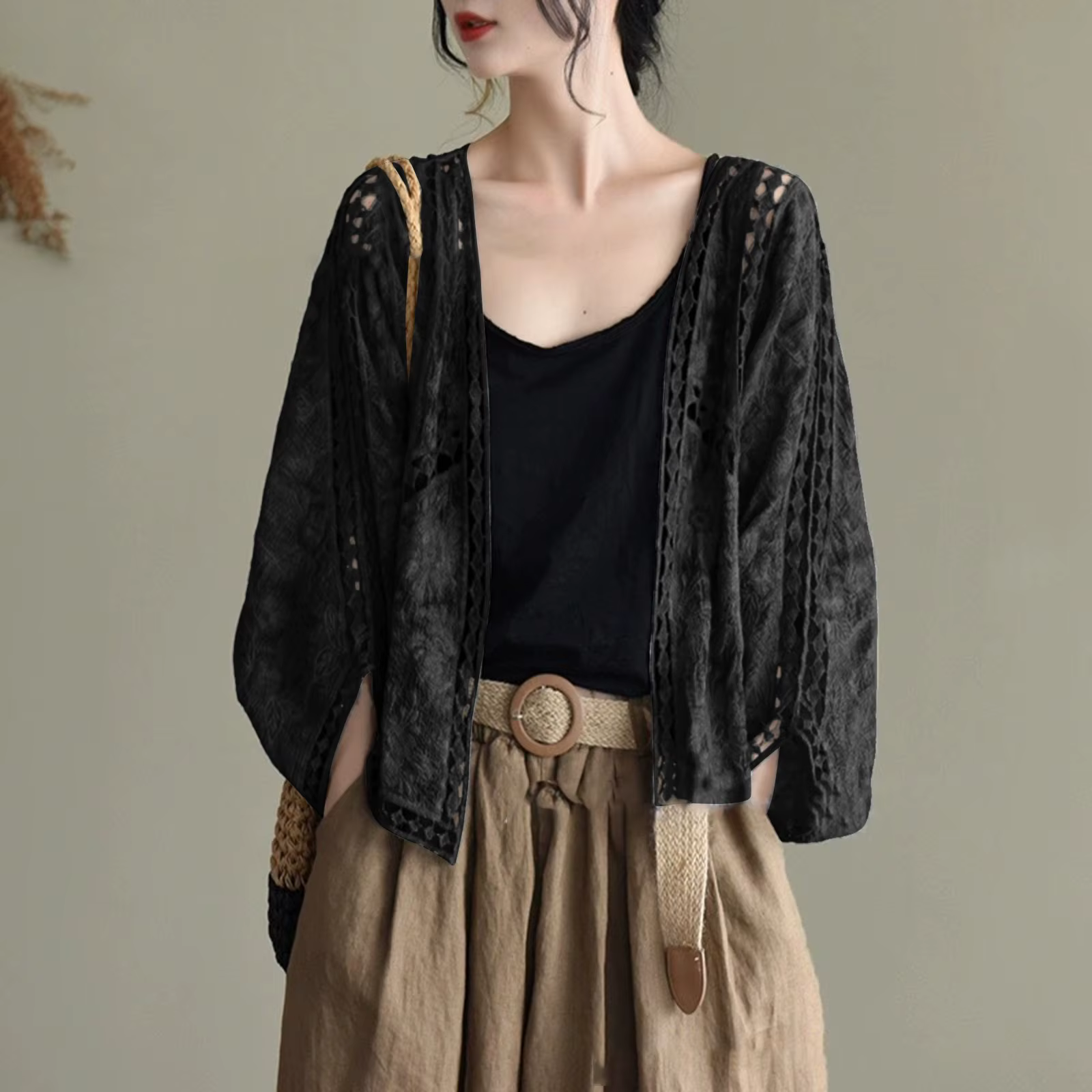 Cardigan pour femmes, haut en maille ajourée d'été