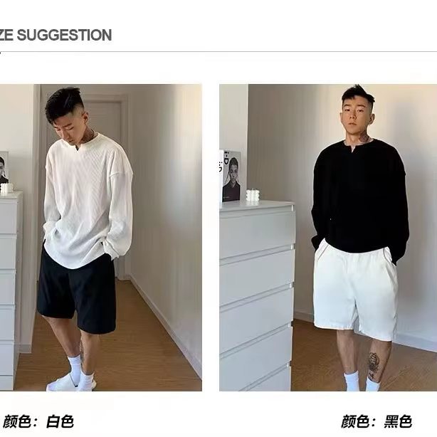 T-shirt Henley ample à manches longues et col en V pour hommes
