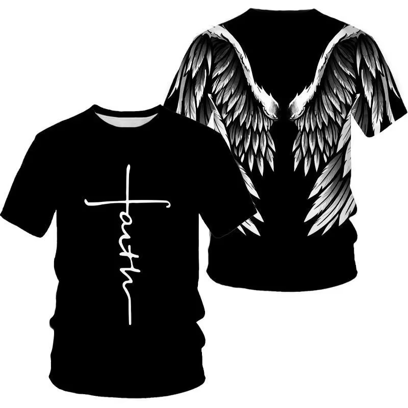 Ailes d'ange croix 3D imprimé t-shirt hommes femmes mode Cool et amusant à manches courtes