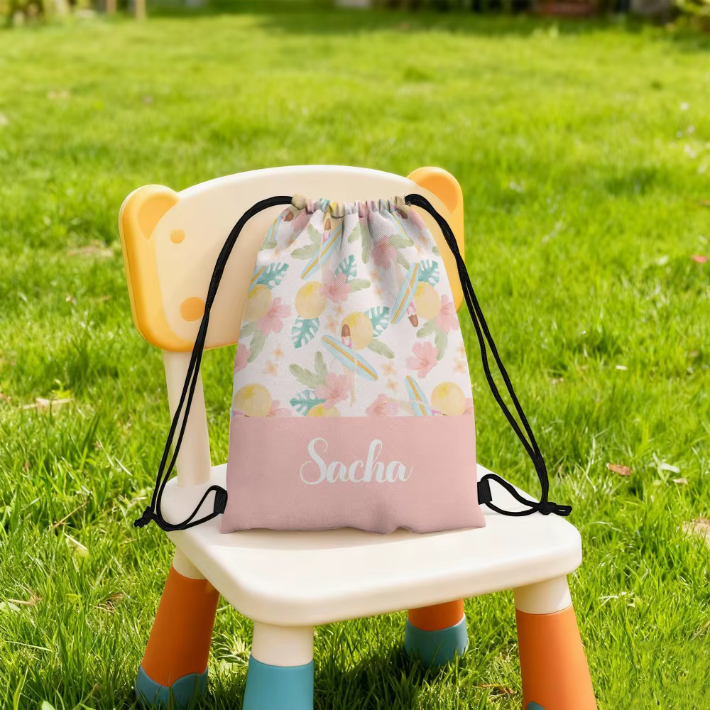 Sac à cordon personnalisé avec nom sur mesure - Idéal pour les escapades estivales à la plage