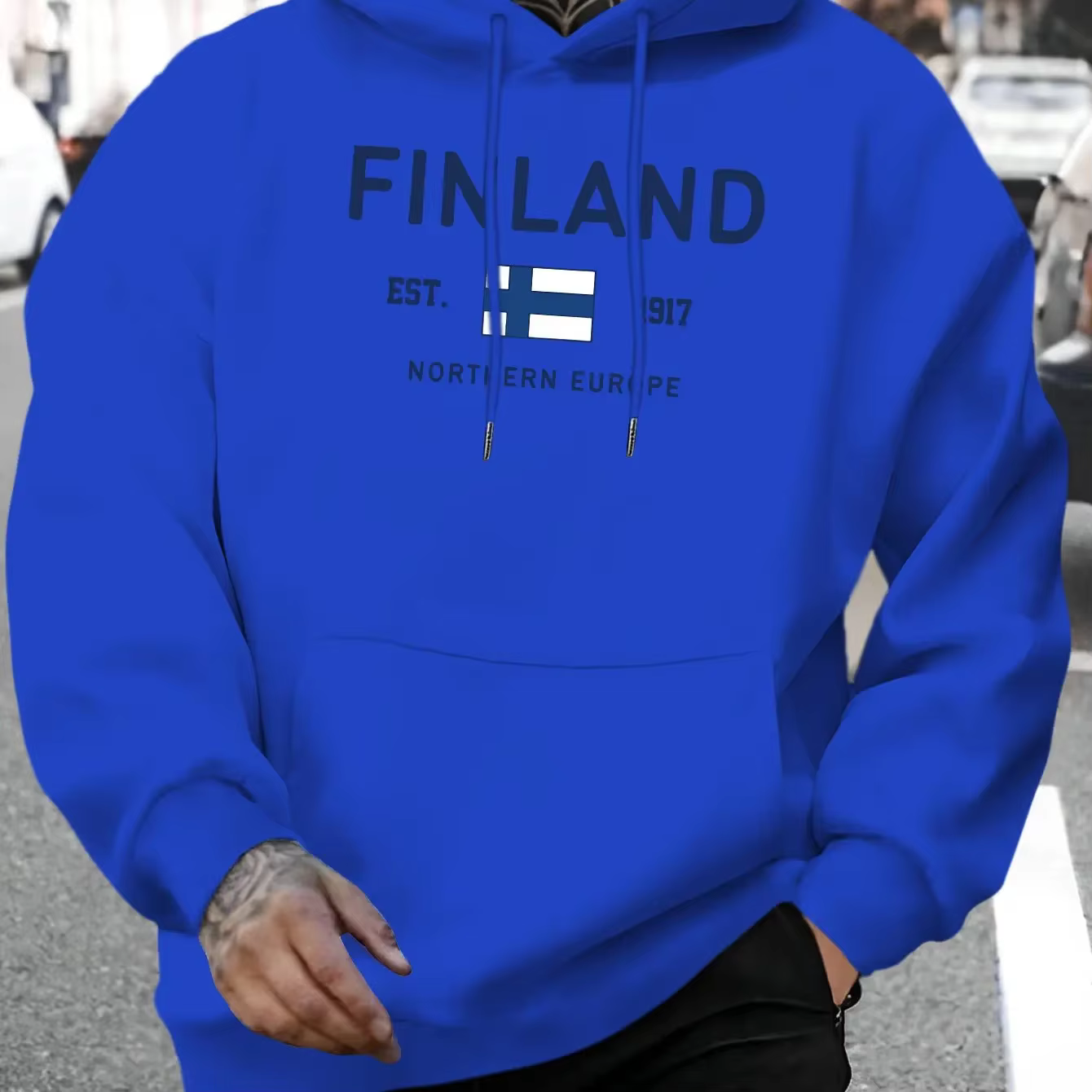 Sweat à capuche pour homme avec imprimé lettres finlandaises