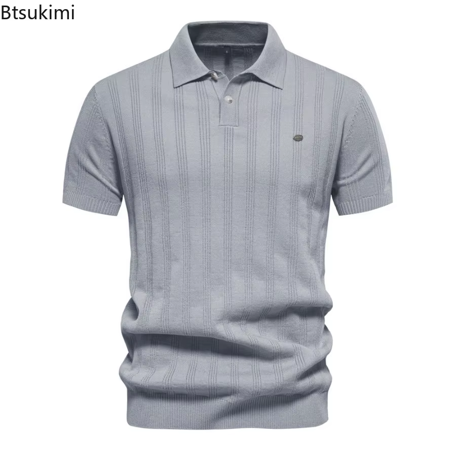 Nouveaux Polos en Maille Côtelée pour Hommes Été 2026 – Chemises Décontractées Haut de Gamme Tendance pour Affaires –