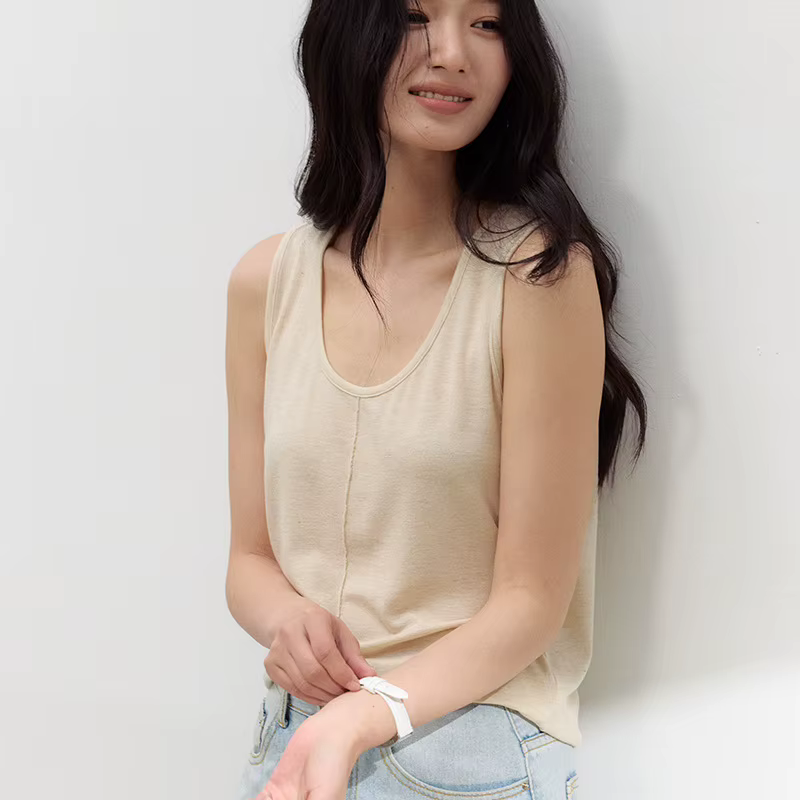 Débardeur en Acétate, Lin et Lyocell pour Femme – Nouvelle Collection Printemps/Été – Camisole Ample avec Base Rayée