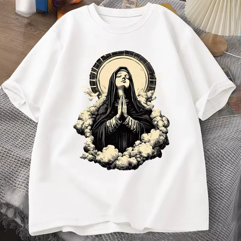 T-shirt chrétien avec image de la Vierge Marie