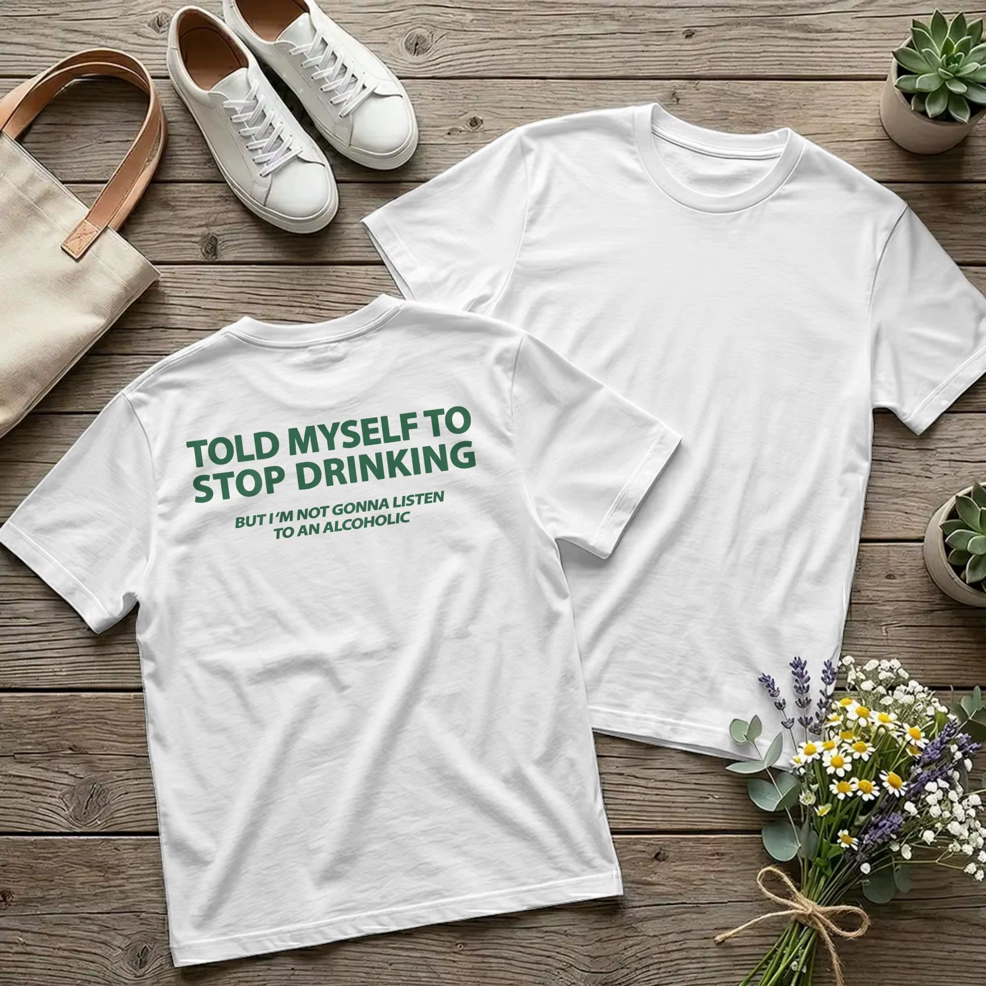 T-shirt pour hommes avec impression au dos « Told Myself To Stop Drinking »