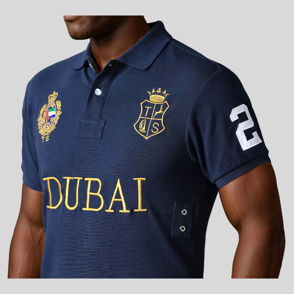 Polo homme EAU Dubaï court Royal décontracté sport fête haut de gamme coton broderie luxe contraste couleur design original
