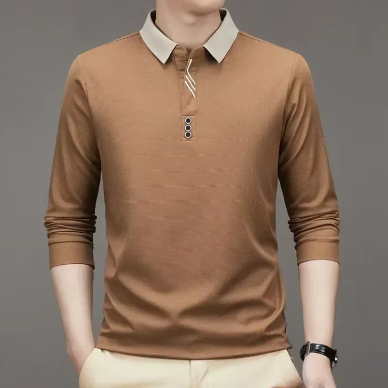 T-shirt gaufré à manches longues et col rabattu pour hommes