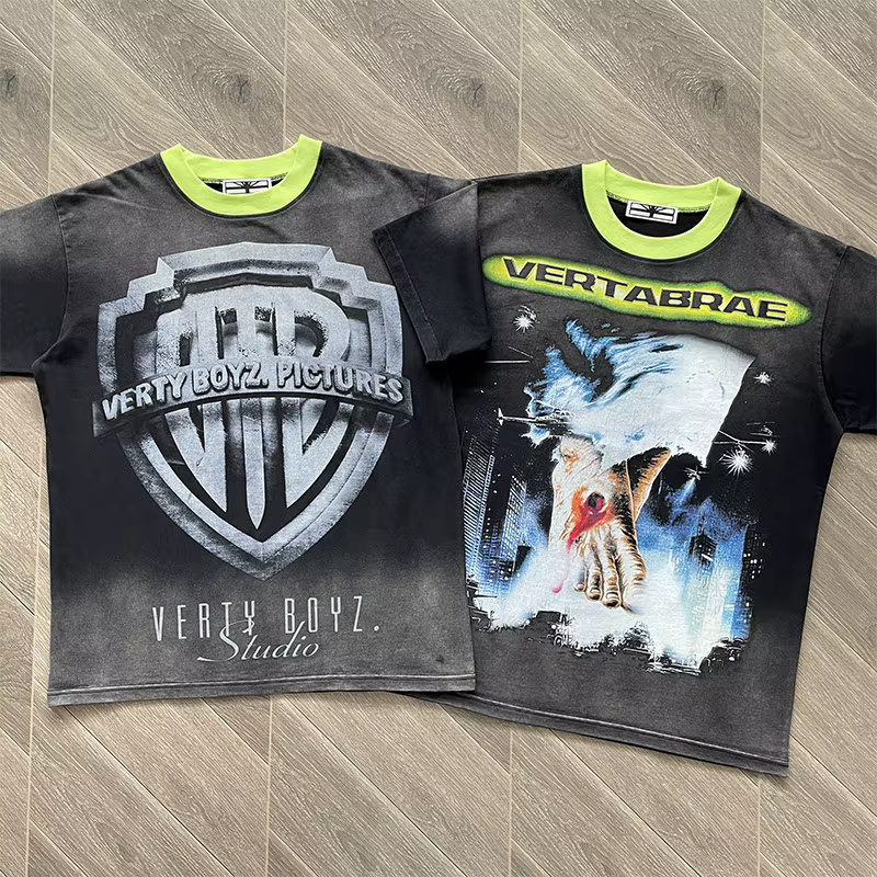 T-shirt décontracté à manches courtes pour hommes et femmes Vertabrae American Street Dark Rap Day Foot VERTEE5
