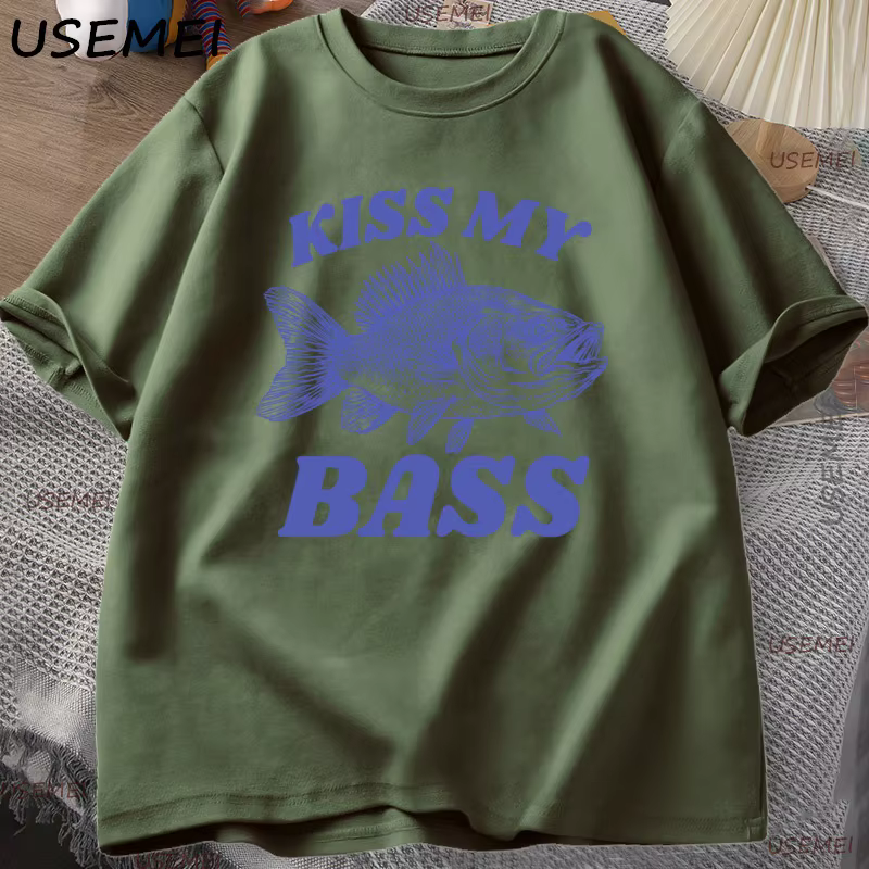 T-shirt de pêche rétro Kiss My Bass T-shirt drôle hommes papa grand-père T-shirt de pêche en plein airman Humor haut pêcheur cadeau vêtements T-shirt