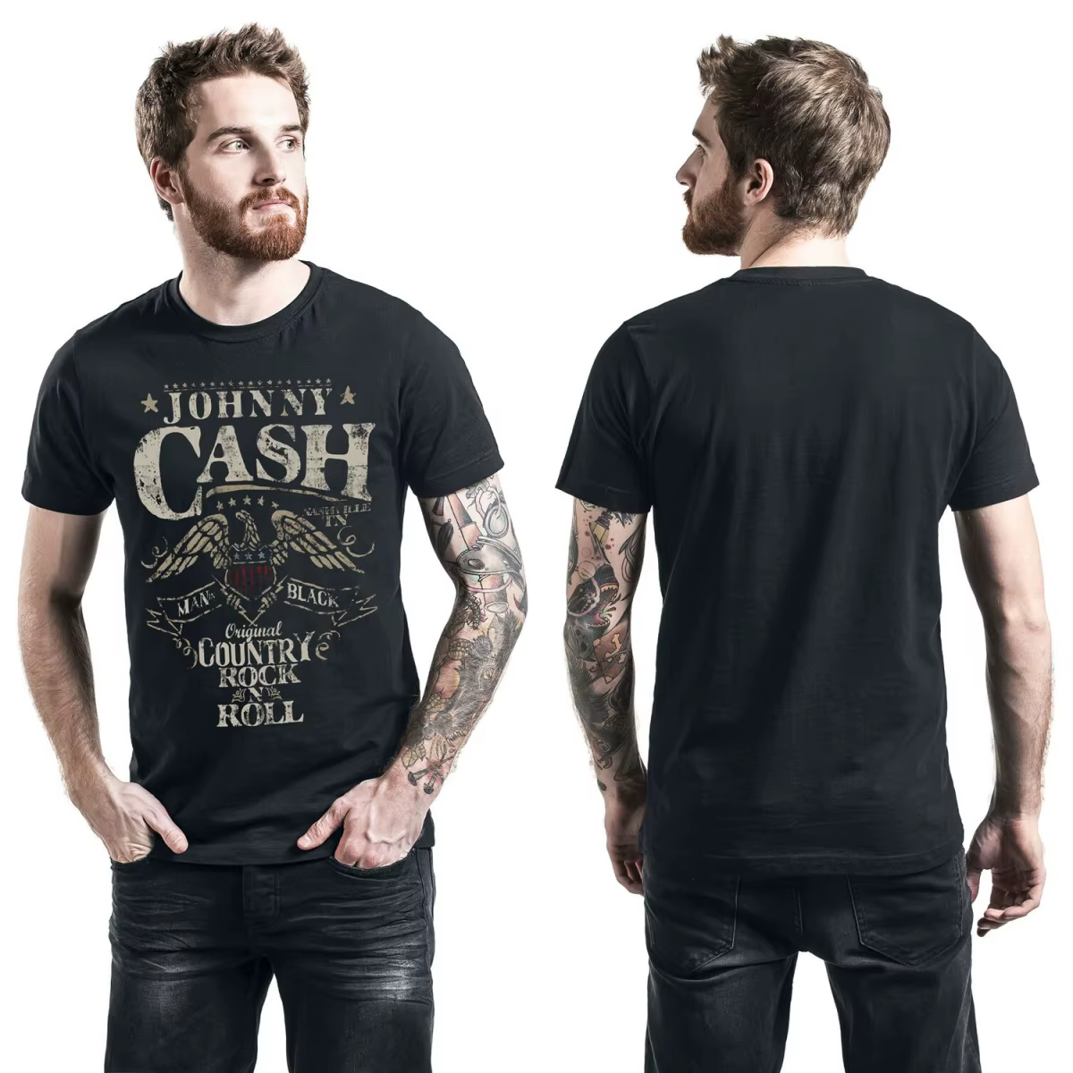 T-shirt en coton avec motif Johnny Cash, unisexe, manches courtes, marque de mode, tee-shirt de luxe décontracté vintage