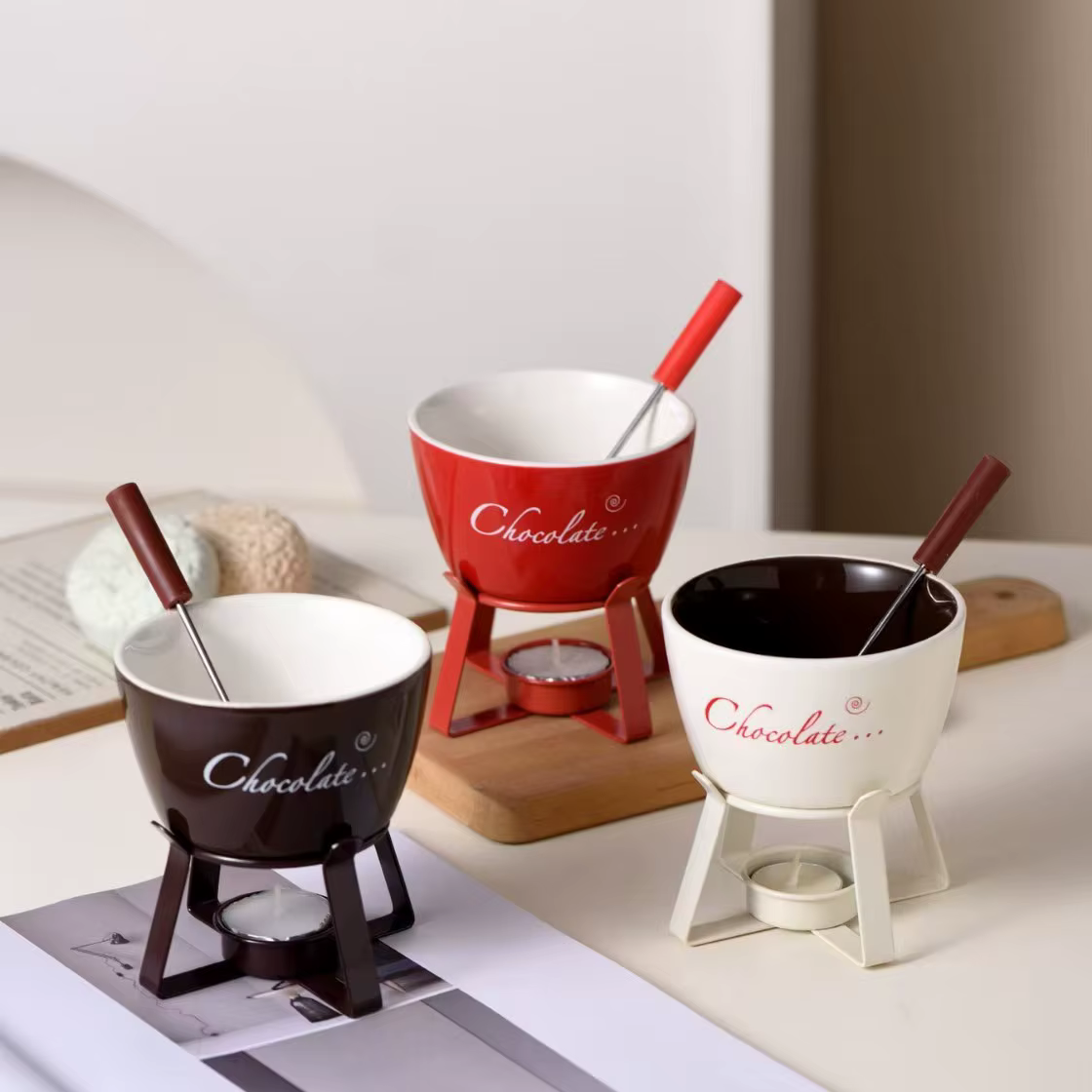Pot à Fondue au chocolat en céramique