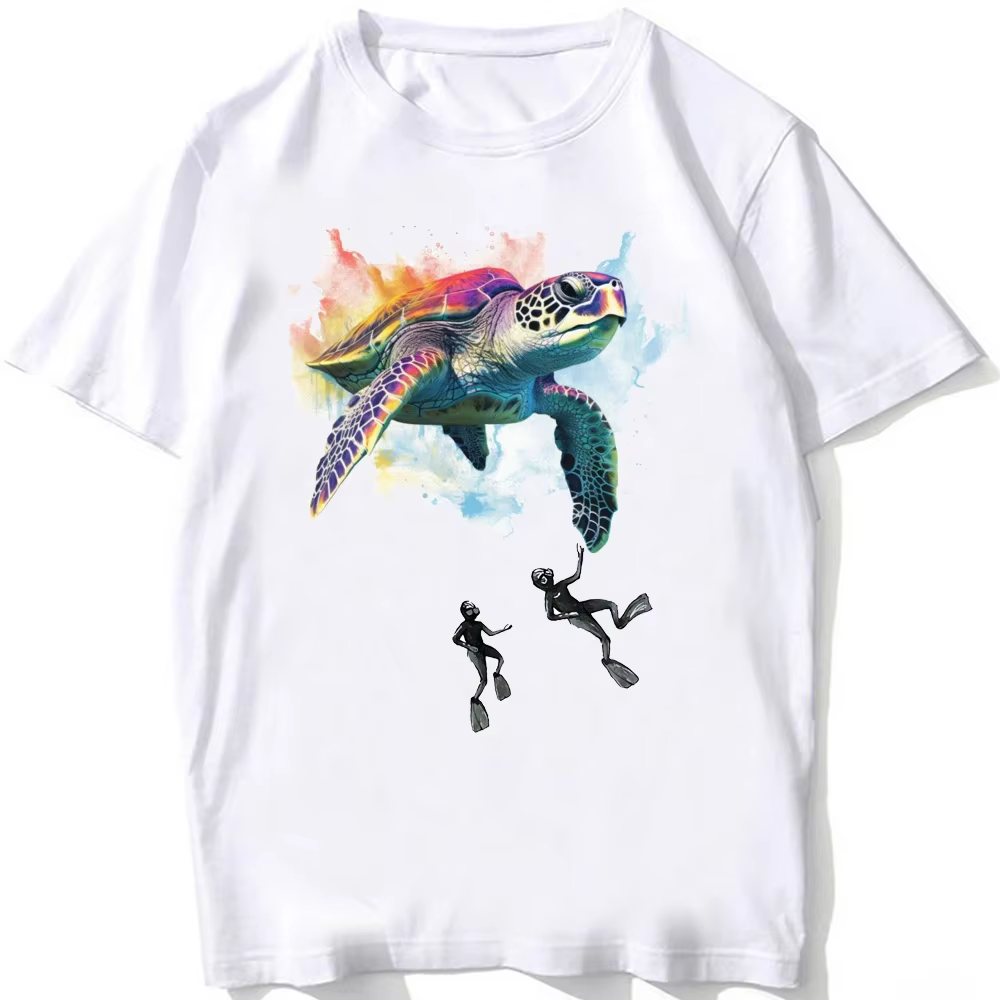 Super mignon tortue de mer baleine requin aquarelle T-Shirt unisexe hommes t-shirts été plage plongée blanc