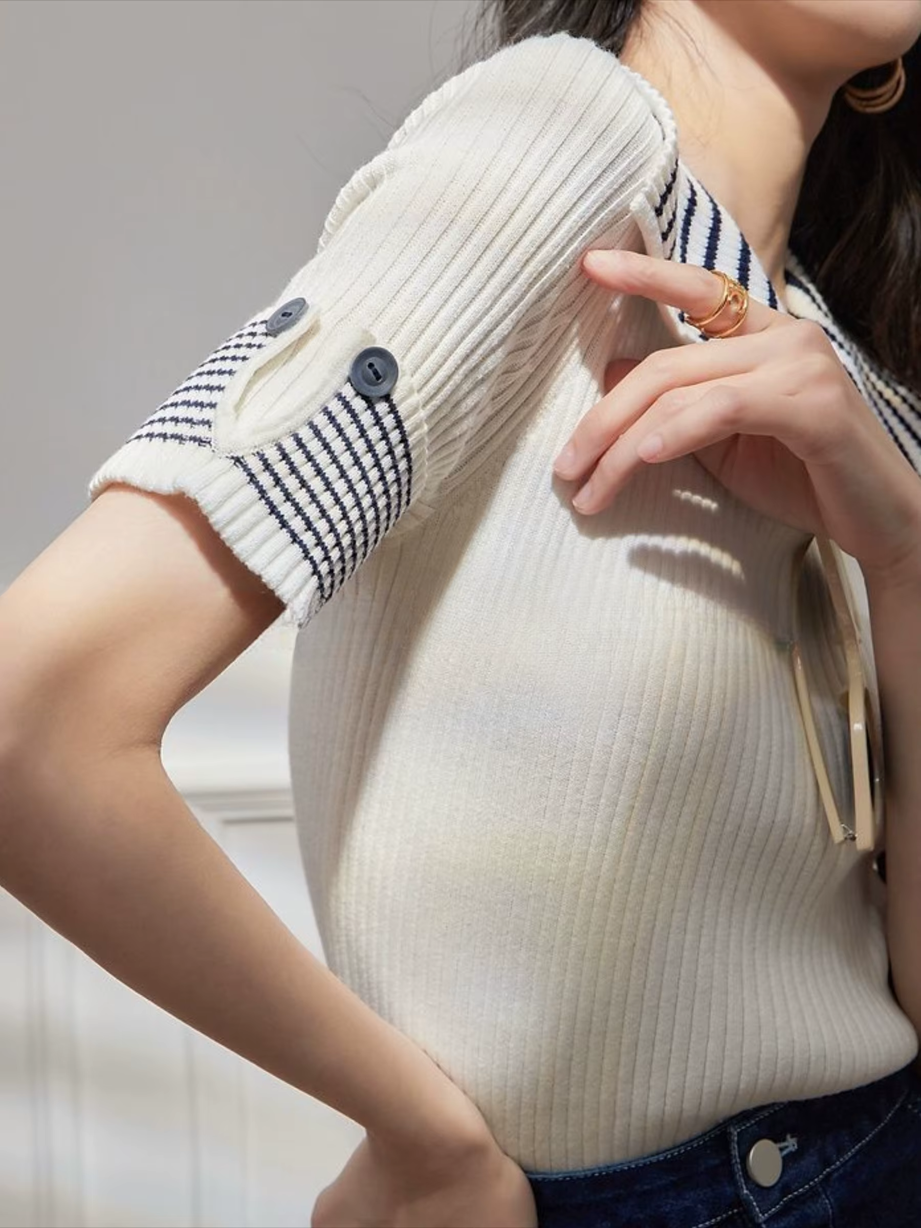 Pull à col polo uni pour femme