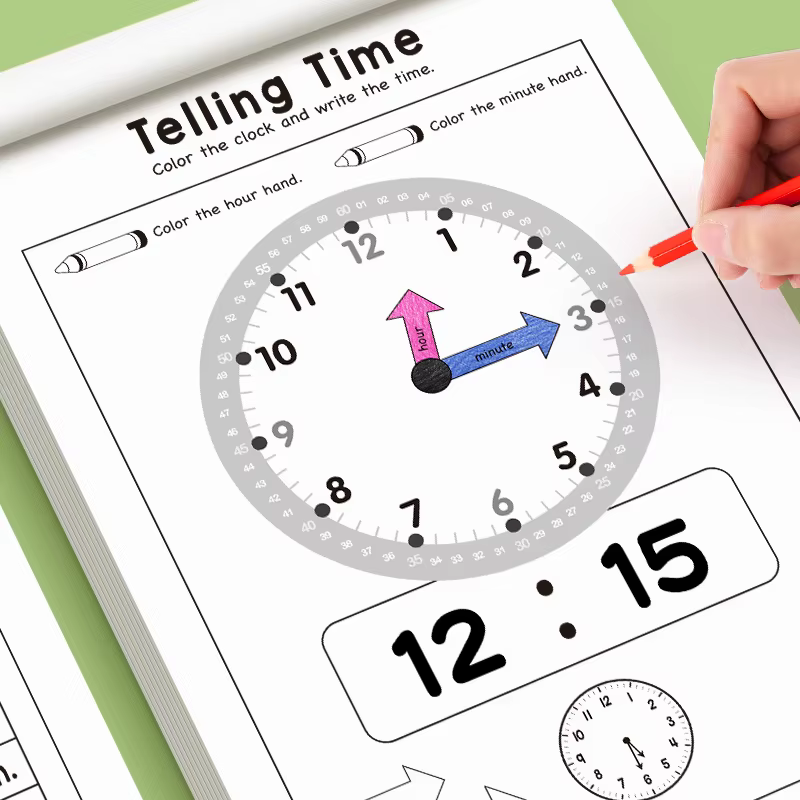 Cahier d'exercices pour enfants sur les concepts de temps d'apprentissage