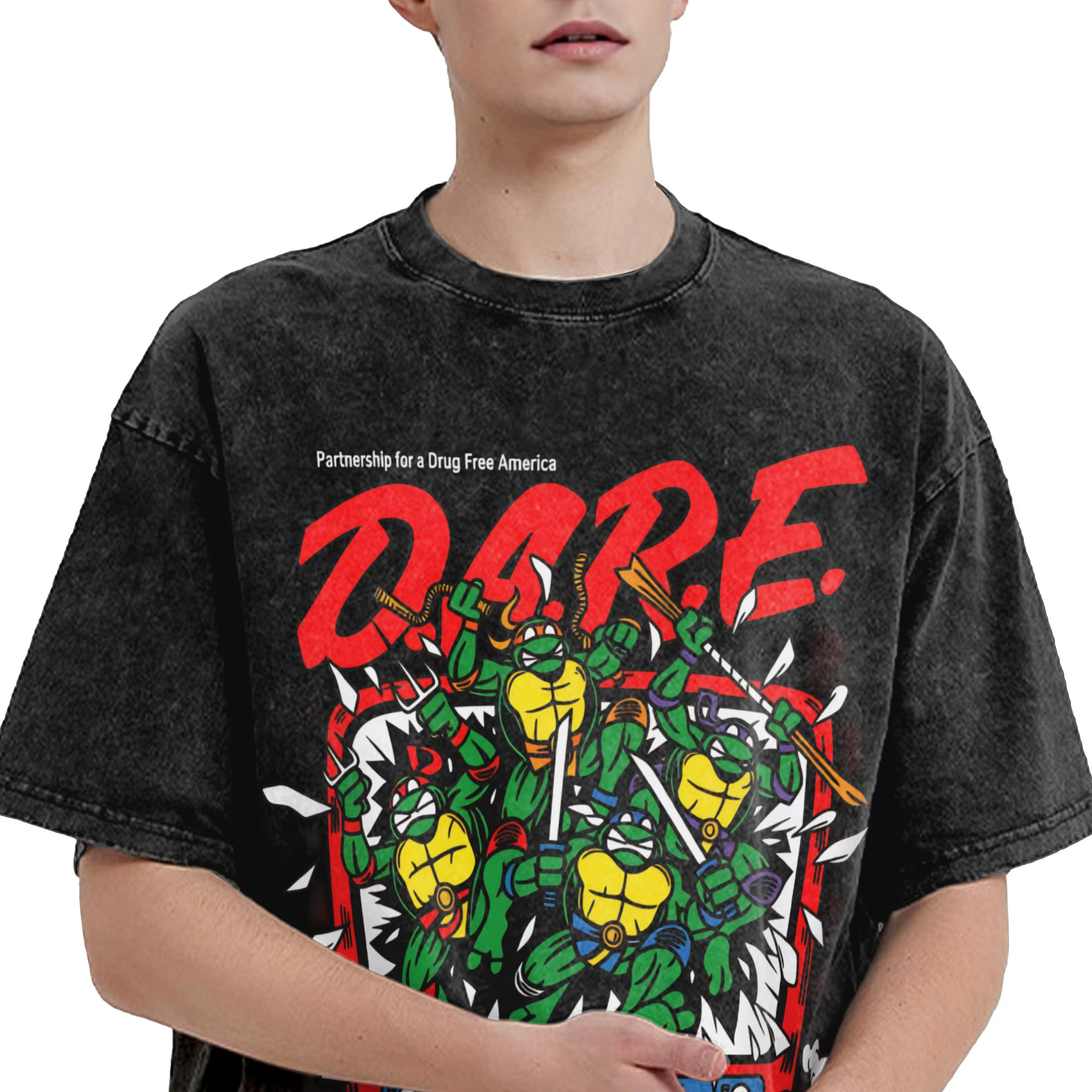 T-shirt streetwear délavé TMNT D.A.R.E. Just Say No Cotton T-Shirts
