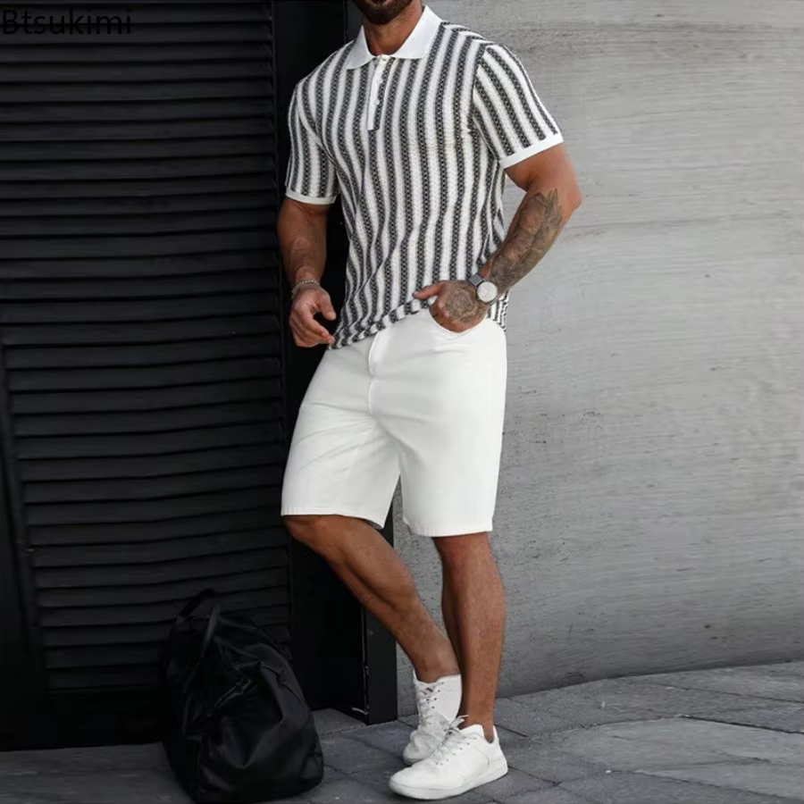 Polo tricoté pour hommes à manches courtes