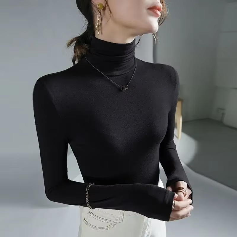 Femme T-shirt col roulé vêtements maigres 2025 haut noir pour femmes violet