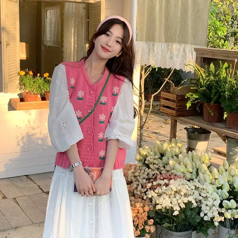 Pull femme col en v Kawaii hauts en tricot