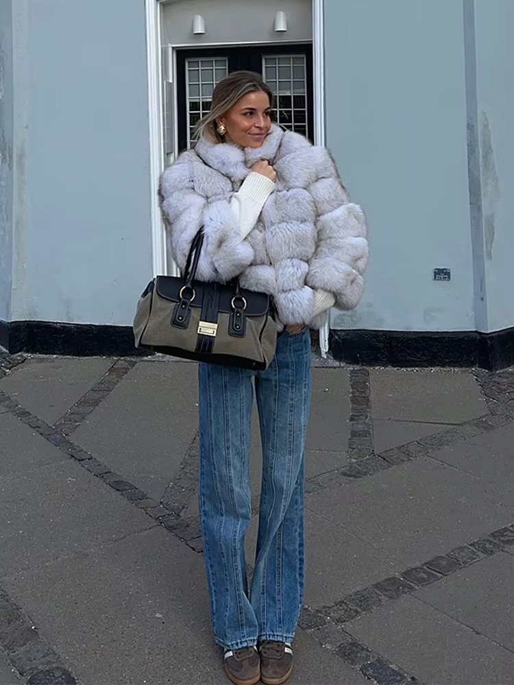 Col rond manches longues veste de fourrure femme couleur unie ample couches manteau de luxe polyvalent élégant femmes nouvelles vestes d'hiver chaudes