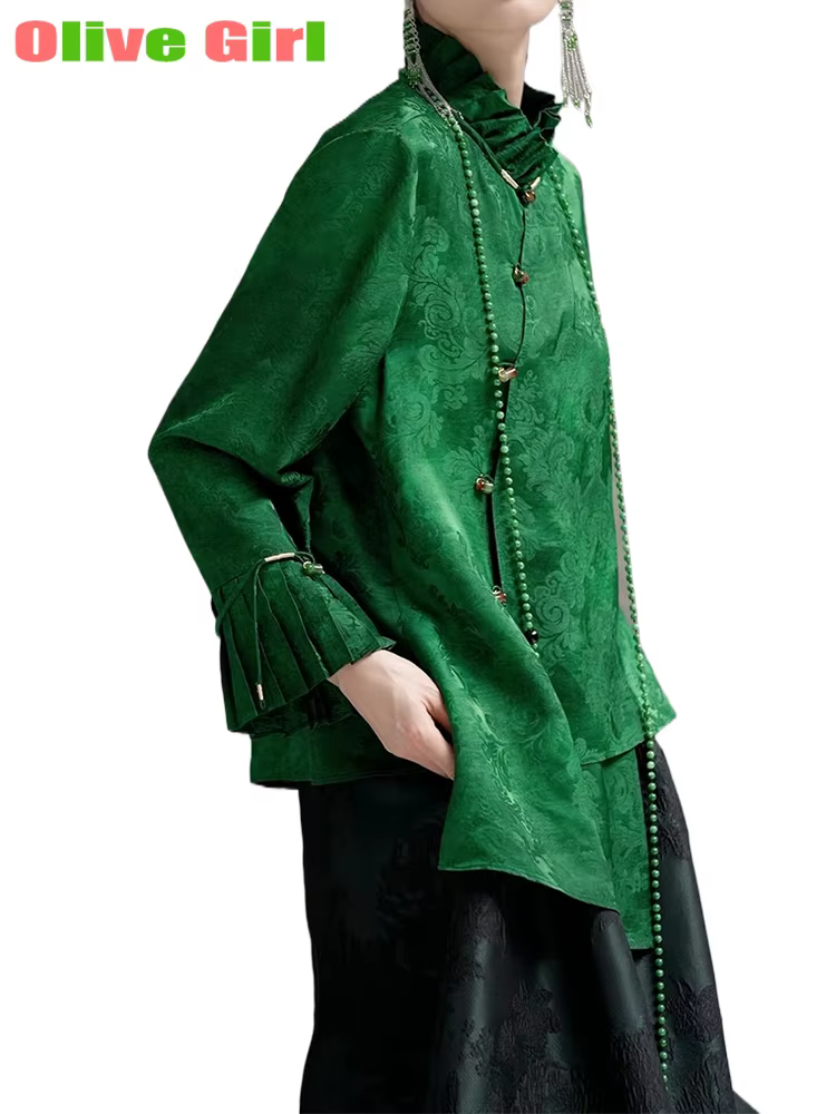 2025 vert petit haut Jacquard tissu élégant