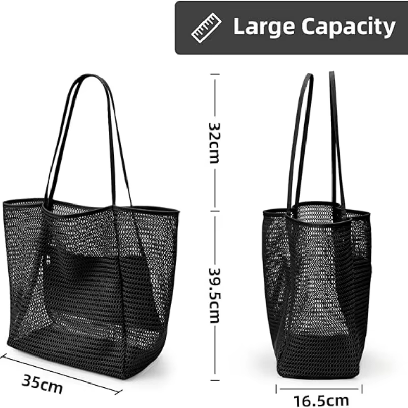 Sac de plage grande capacité pour femme - Sac à bandoulière en polyester tissé durable avec ouverture supérieure pour les voyages et le shopping