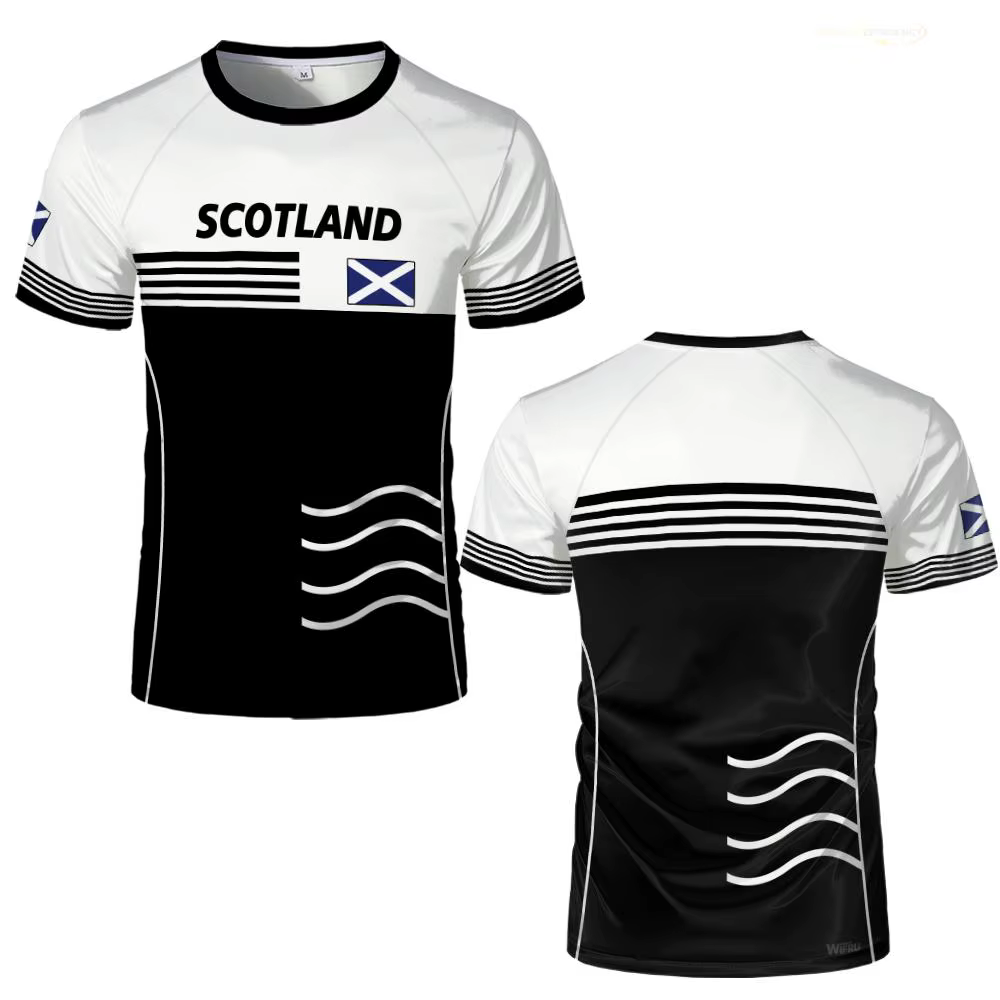 T-shirt unisexe d'été respirant à imprimé dégradé motif drapeau écossais pour homme