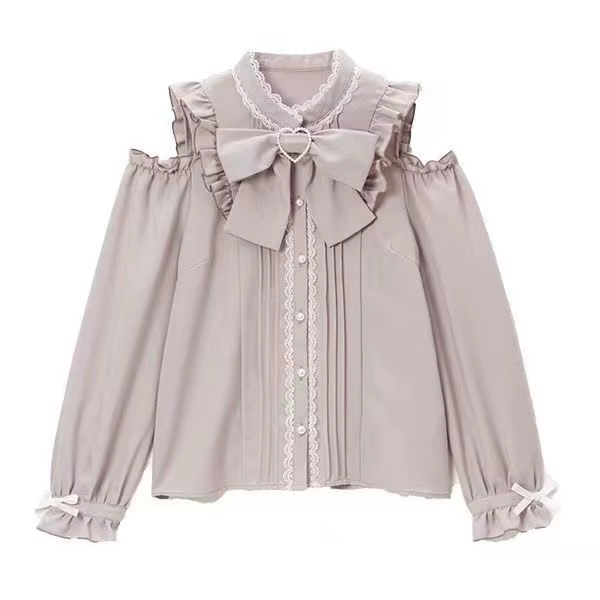 Chemisier Tendance Japonais Style Doux Blouses à Manches Longues avec Nœud pour Femme Y2K Tops de Fête 2026