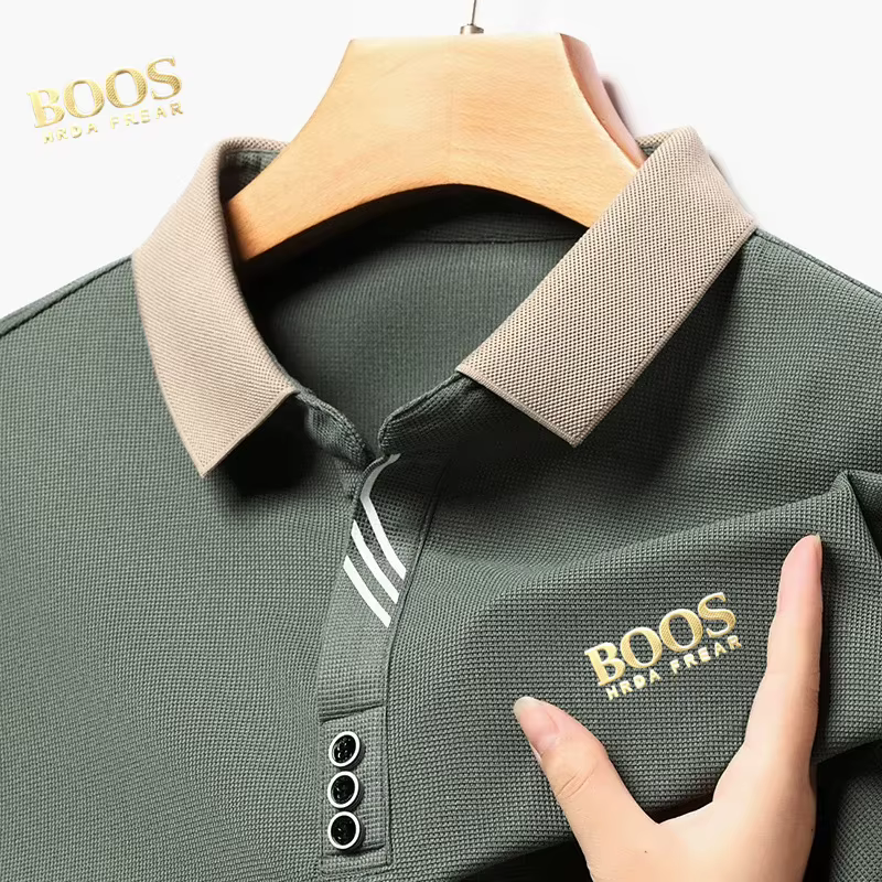 Logo Standard doré Chemise décontractée à manches longues Polo de couleur unie à la mode Respirant Confortable Topshirt polyvalent pour moi