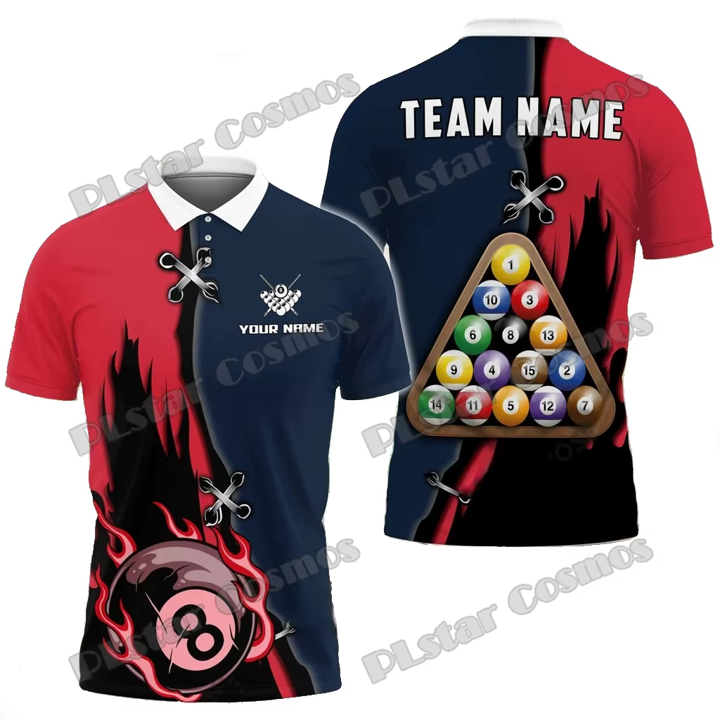 PLstar Cosmos billard camouflage crâne nom personnalisé 3D imprimé hommes Polo été unisexe décontracté