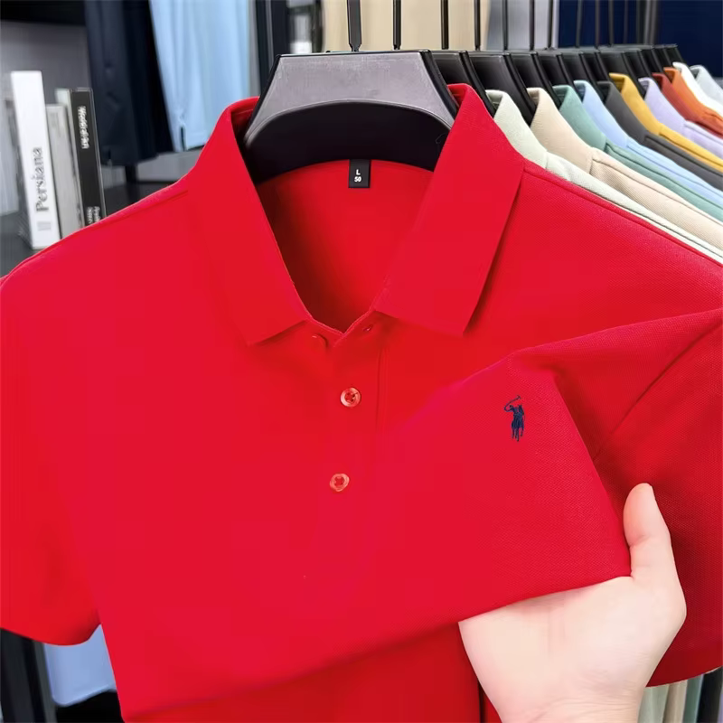 Polo à manches courtes décontracté pour homme – Logo cheval brodé classique, pour le travail et le quotidien