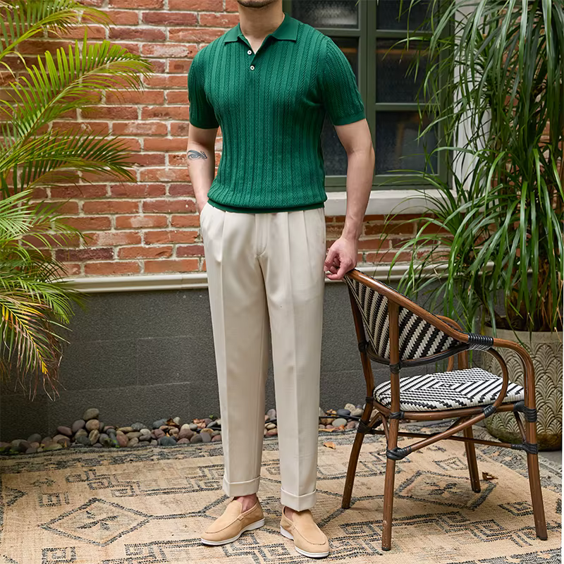 Mr. Lusan-Polo Jacquard à Revers à oral rons pour Homme