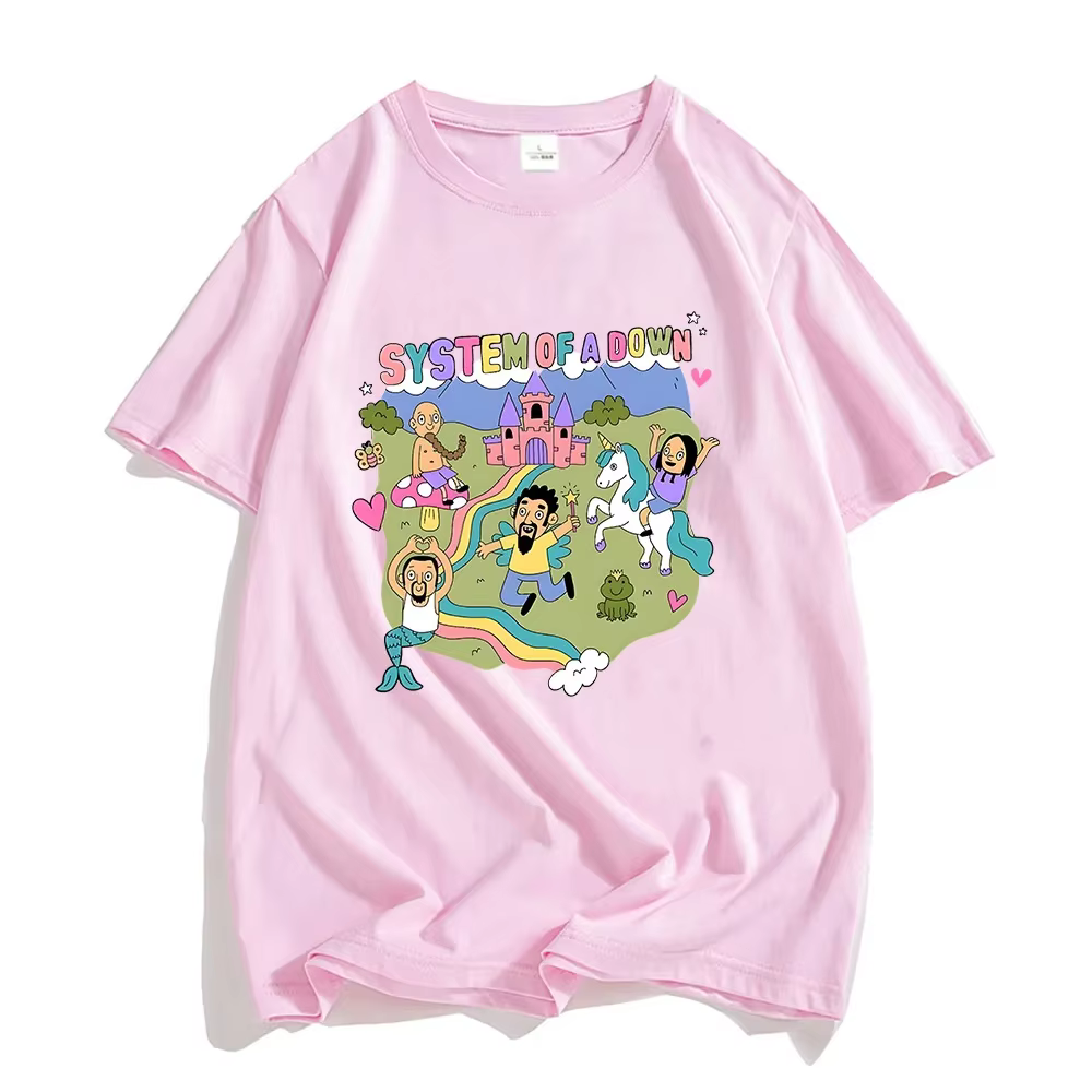 Système d'un groupe vers le bas T-shirt femmes dessin animé graphique