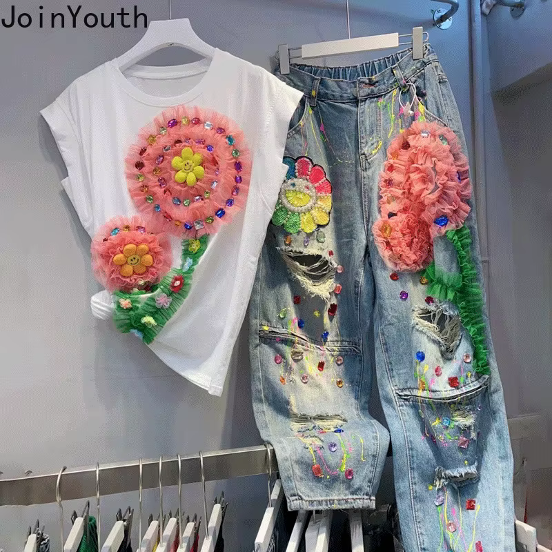 T-shirt à Manches Courtes et Col Rond pour Femme