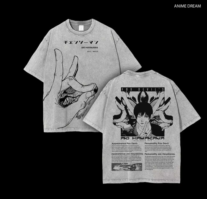 Manga tronçonneuse homme T-Shirt graphique Hayakawa Aki imprimé Vintage lavé