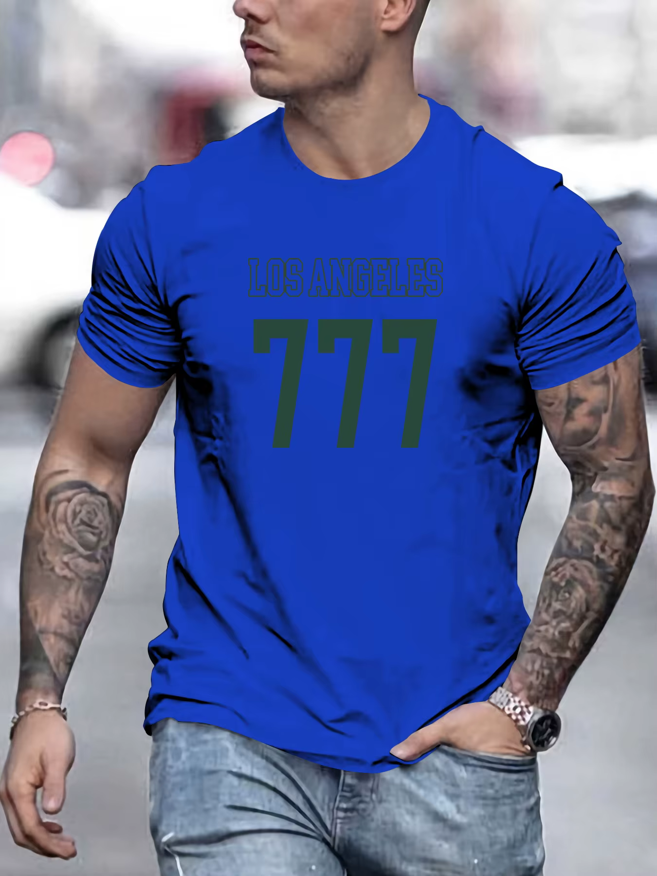 Homme T-shirt à manches courtes LOS ANGELES 777 imprimé été col rond respirant surdimensionné