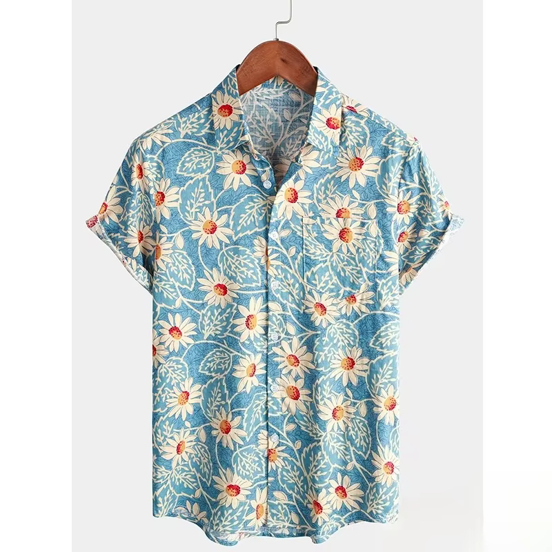 2025 Chemise hawaïenne pour hommes T-shirt floral d'été plage imprimé de fleurs
