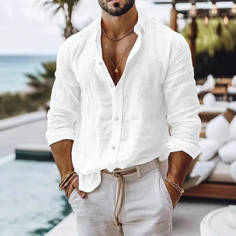 Chemise en coton et lin pour hommes