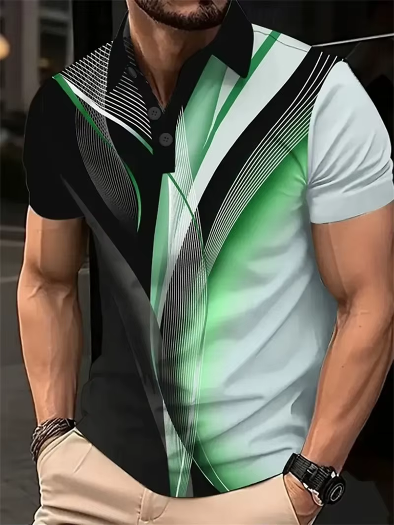 Mode ligne irrégulière motif polos pour hommes Simple tendance été 3D imprimé à manches courtes Polo décontracté surdimensionné t-shirts