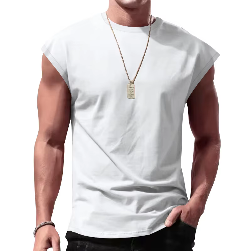 T-shirt homme 2026 décontracté sans manches été sportswear ample couleur unie gilet de base sans