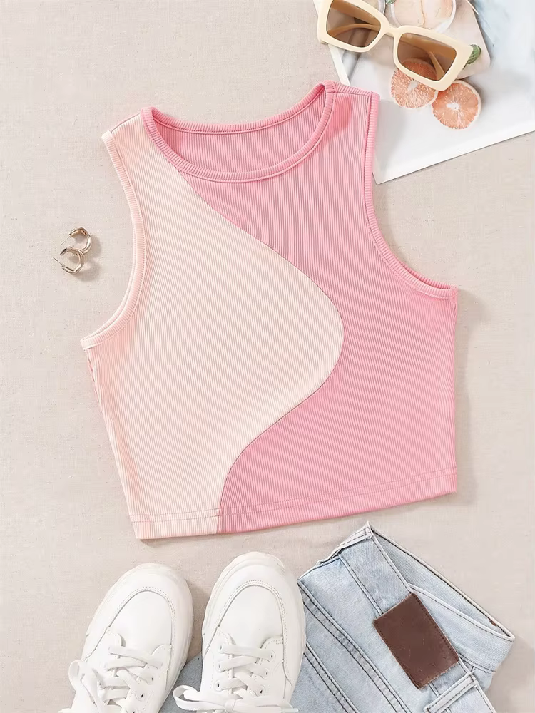 Débardeur rose en tricot côtelé pour femmes