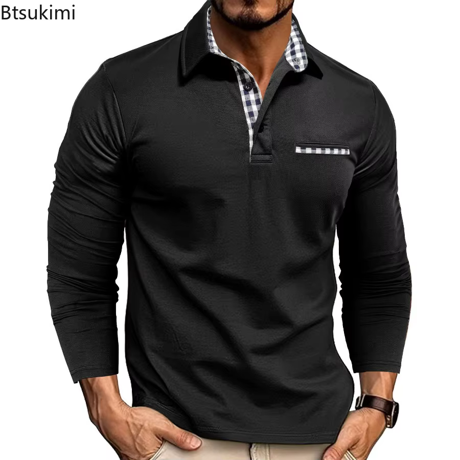 Nouveaux Polos Homme Manches Longues 2026 – Collection Printemps-Automne – Coupe Slim Décontractée – Col Rabattu – Hauts Tendance de Haute Qualité – T-shirts Masculins