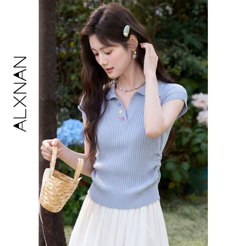 ALXNAN T-shirt pour femme à col revers
