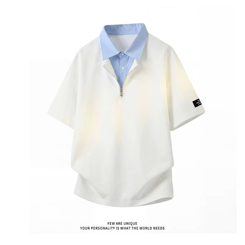 Chemises polo tendance à demi-zip bicolores pour hommes