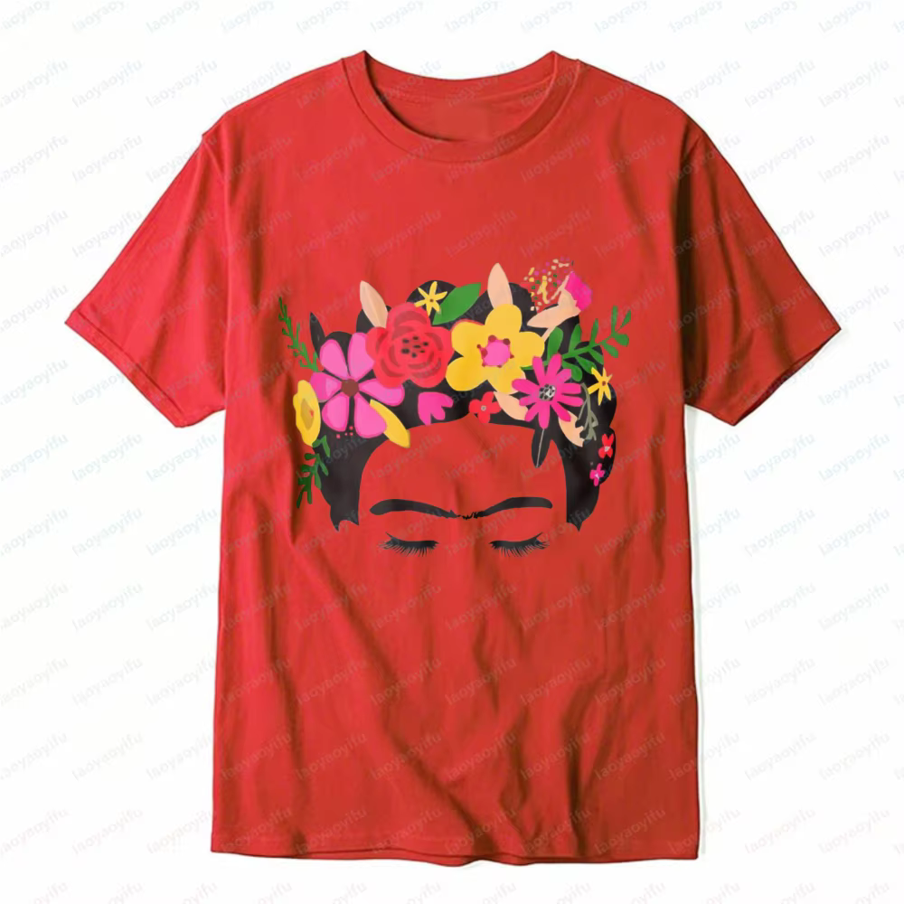 T-shirt graphique Frida Kahlo avec couronne florale pour femme